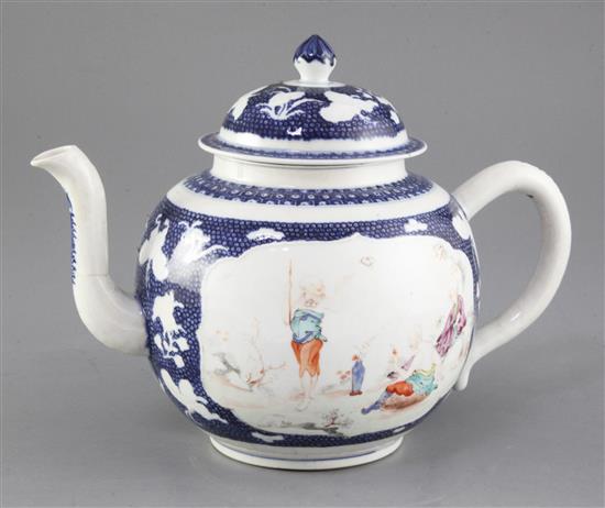 A large Chinese famille rose teapot and cover, late Qianlong period, height 20cm, some faults